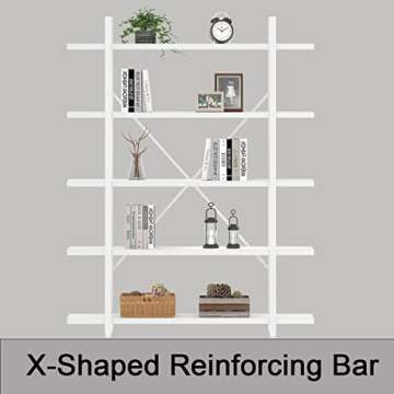HSH 5 Tier Tall White Bookshelf, Metal and Wood Storage Book Shelves for Bedroom Living Room Office, Modern Large White Bookcases and Bookshelves 5 Shelf, Farmhouse Open Vertical Display Book Shelf