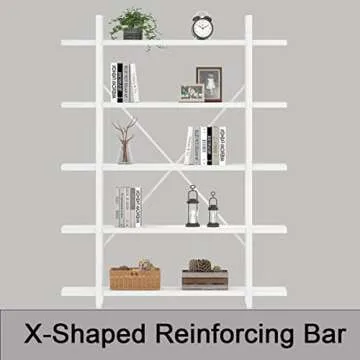 HSH 5 Tier Tall White Bookshelf, Metal and Wood Storage Book Shelves for Bedroom Living Room Office, Modern Large White Bookcases and Bookshelves 5 Shelf, Farmhouse Open Vertical Display Book Shelf