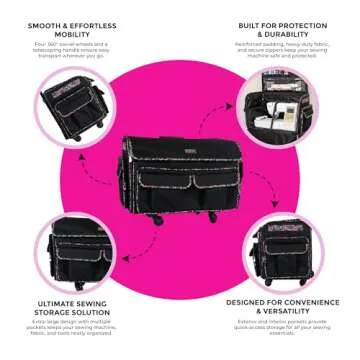 Everything Mary XXL Rolling Sewing Tote Sewing Machine Case, Black Floral - Rolling Carrying Storage...