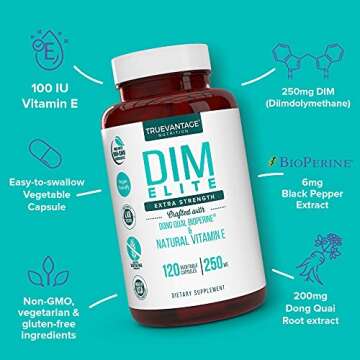 DIM Supplement 250mg (Diindolylmethane)-Plus Dong Quai, Natural Vitamin E & BioPerine - Supports Men...