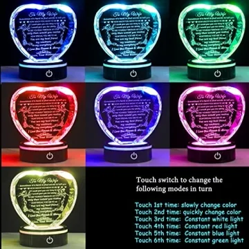 Gifts for Wife with Colorful LED Base - I Love You