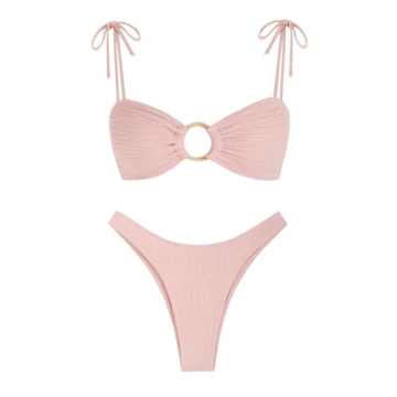 ZAFUL Sexy Tie Spaghetti Strap Bikini - Light Pink