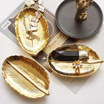 Small Golden Leaf Tray Ceramic Decorative Trinket Dish