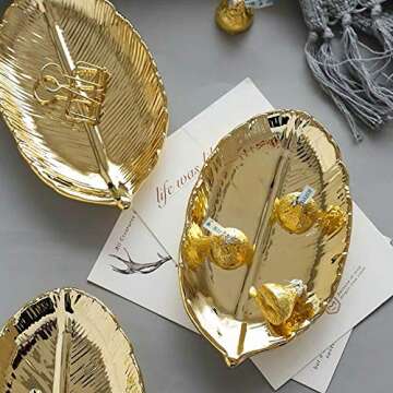 Small Golden Leaf Tray Ceramic Decorative Trinket Dish