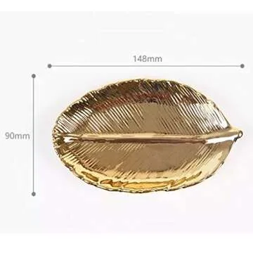 Small Golden Leaf Tray Ceramic Decorative Trinket Dish