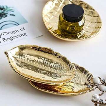 Small Golden Leaf Tray Ceramic Decorative Trinket Dish