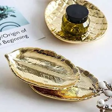 Small Golden Leaf Tray Ceramic Decorative Trinket Dish