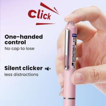 WRITECH Fountain Pen Black Ink: Retractable Fine Nib Pens Set Includes 5 Ink Cartridges Smooth Writing for Calligraphy Journaling Doodling Sketching Gift (Pink)