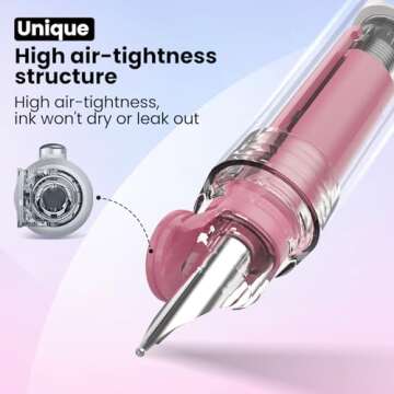 WRITECH Fountain Pen Black Ink: Retractable Fine Nib Pens Set Includes 5 Ink Cartridges Smooth Writing for Calligraphy Journaling Doodling Sketching Gift (Pink)