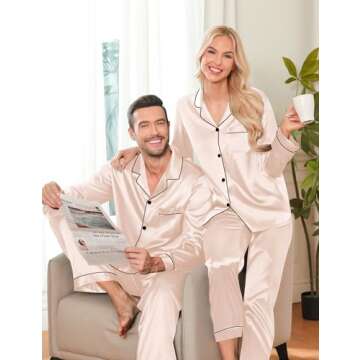 LecGee Couples Matching Pajamas Set Button Down Sleepwear Long Sleeve Loungewear Silky Satin 2 Piece...