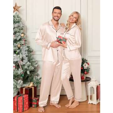 LecGee Couples Matching Pajamas Set Comfortable Silky Satin PJs