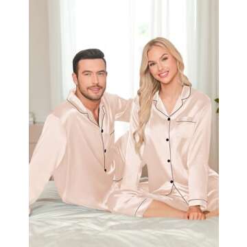 LecGee Couples Matching Pajamas Set Comfortable Silky Satin PJs