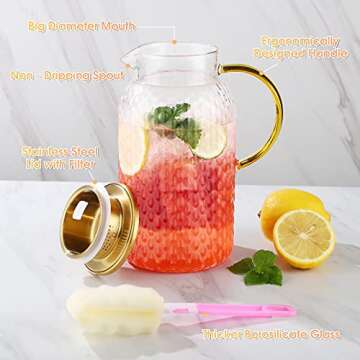 Elegant 65 Oz Glass Pitcher for Hot and Cold Beverages