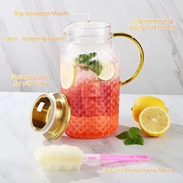 Elegant 65 Oz Glass Pitcher for Hot and Cold Beverages