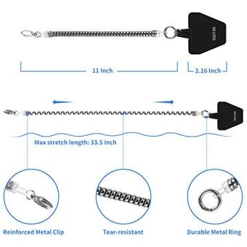 OUTXE Phone Lanyard Tether with 4 Patch- 2× Phone Tether, 4× Phone Patch with Adhesive, Compatible with Smartphone- Silver