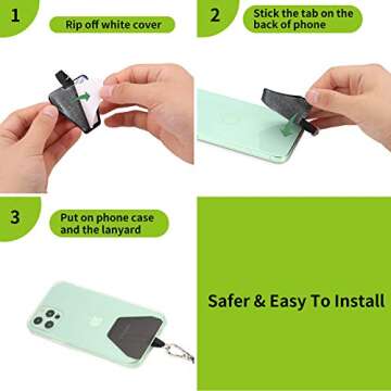 OUTXE Phone Lanyard Tether with 4 Patch- 2× Phone Tether, 4× Phone Patch with Adhesive, Compatible with Smartphone- Silver