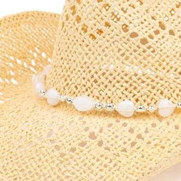 TOVOSO Shapeable Straw Cowboy Hat with Heart Trim