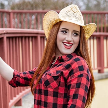 TOVOSO Shapeable Straw Cowboy Hat with Heart Trim