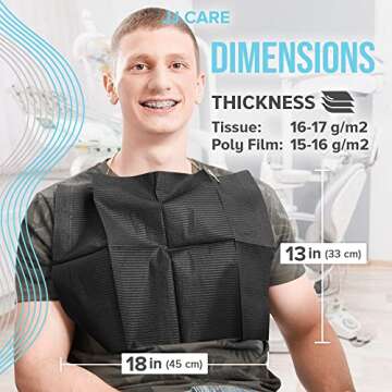 JJ CARE Dental Bibs [Pack of 500] - 13" x 18" Black Dental Bibs, 3 Ply Waterproof Dentist Bibs, Dental Bibs Disposable for Tattoo Bibs, Patient Bibs for Nail Art, Dental Napkins for Piercing