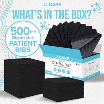 JJ CARE Dental Bibs [Pack of 500] - 13" x 18" Black Dental Bibs, 3 Ply Waterproof Dentist Bibs, Dental Bibs Disposable for Tattoo Bibs, Patient Bibs for Nail Art, Dental Napkins for Piercing