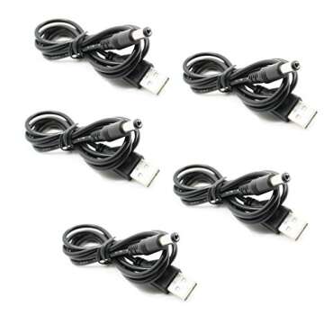 HiLetgo 5pcs USB 2.0 A Male to 5.5mm Barrel Jack Power Cable