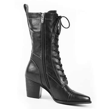 UTIKLIOU Women's Mid Calf Boots Lace-Up Combat Boots Side Zipper Fashion Winter Boots (Black size 9)