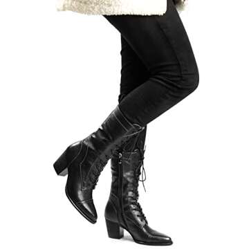 UTIKLIOU Women's Mid Calf Boots Lace-Up Combat Boots Side Zipper Fashion Winter Boots (Black size 9)