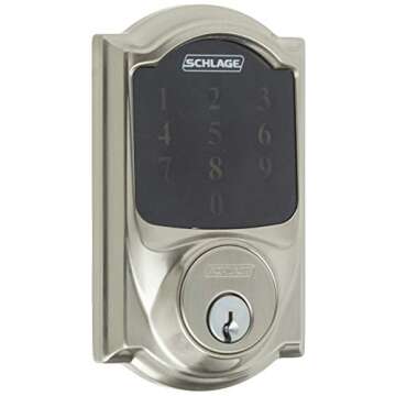 SCHLAGE Z-Wave Connect Camelot Touchscreen Deadbolt with Built-In Alarm, Satin Nickel, BE469 CAM 619, Works with Alexa via SmartThings, Wink or Iris