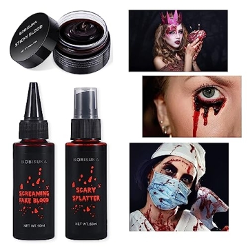 BOBISUKA Halloween Fake Blood Makeup Kit for Realistic Effects