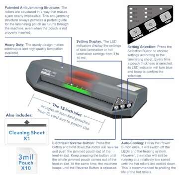 SINCHI 3-10 mil Commercial Laminating Machine, Heavy Duty, Never Jam, 48-Second Warm-up, 40 Inches/Minute, 13-Inch Thermal Laminator Machine with Laminating Sheets for Office and School