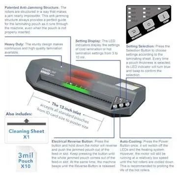 SINCHI 3-10 mil Commercial Laminating Machine, Heavy Duty, Never Jam, 48-Second Warm-up, 40 Inches/Minute, 13-Inch Thermal Laminator Machine with Laminating Sheets for Office and School