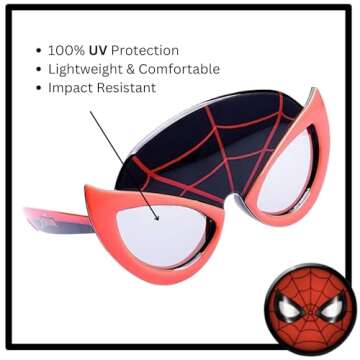 Sun-Staches Spider-Man Miles Morales Costume Sunglasses for Kids - Marvel Accessory