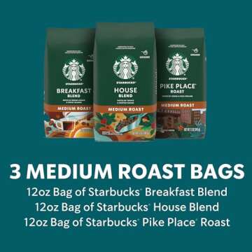 Starbucks Medium Roast Ground Coffee, Variety Pack, 3 bags (12 oz each)