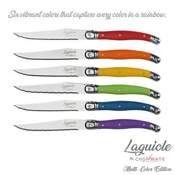 Chopmate Laguiole Premium Steak Knife Set - 4.5 inch - Vibrant Multi Color Edition - Razor Sharp Kit...