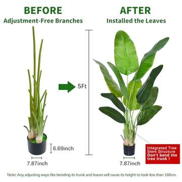 HAIHONG Artificial Bird of Paradise Plant, Fake Tree with Realistic Leaves and Durable pots, Adjustment-Free Branches Artificial Tree for Indoor Outdoor Home Decor (5FT 2Packs)
