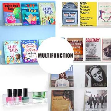 MetFun 3 Pack Vinyl Record Wall Mount Holder-12 Inch Clear Acrylic Shelf for Vinyl Record Display - Floating Book Shelves for Kids Room