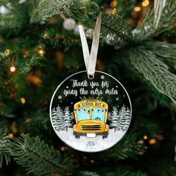 School Bus Ornaments - School Bus Car Hanging Ornaments, Bus Driver Ornaments - Appreciation Gifts for Bus Driver, Thank You Gifts for Driver - Gifts for Driver Men, Women - Acrylic Christmas Ornament