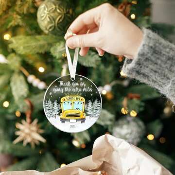 School Bus Ornaments - School Bus Car Hanging Ornaments, Bus Driver Ornaments - Appreciation Gifts for Bus Driver, Thank You Gifts for Driver - Gifts for Driver Men, Women - Acrylic Christmas Ornament