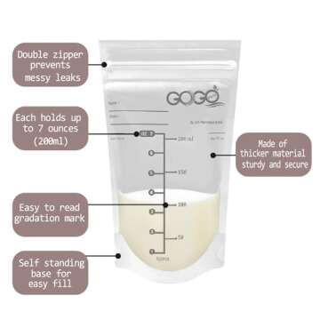 GOGO pure 360 CT (6 Pack of 60 Bags) MEGA Pack Breastmilk Storage Bags - 7 OZ, EACH PRE-STERILIZED B...