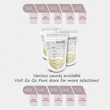 GOGO pure 360 CT (6 Pack of 60 Bags) MEGA Pack Breastmilk Storage Bags - 7 OZ, EACH PRE-STERILIZED By Gamma Ray, BPA Free, Leak Proof Double Zipper Seal, Self Standing, for Refrigeration and Freezing