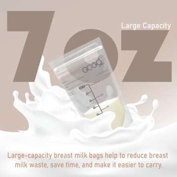 GOGO pure 360 CT (6 Pack of 60 Bags) MEGA Pack Breastmilk Storage Bags - 7 OZ, EACH PRE-STERILIZED By Gamma Ray, BPA Free, Leak Proof Double Zipper Seal, Self Standing, for Refrigeration and Freezing