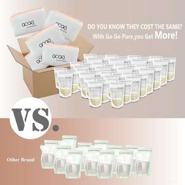 GOGO pure 360 CT (6 Pack of 60 Bags) MEGA Pack Breastmilk Storage Bags - 7 OZ, EACH PRE-STERILIZED By Gamma Ray, BPA Free, Leak Proof Double Zipper Seal, Self Standing, for Refrigeration and Freezing