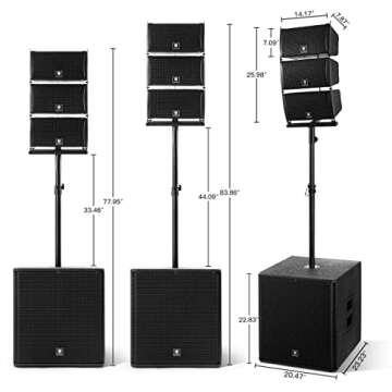 ACHEE 18INCH 8000W P.M.P.O Stereo Bluetooth/DJ/Powered PA Speaker System Combo Set with Two Subwoofers and 6 Line Array Speakers with USB Drive Read/SD Card/Remote Control for Party,Live,Performance