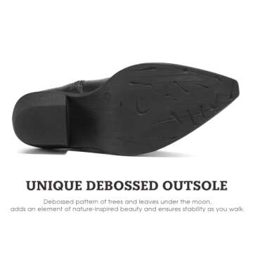 Rollda Cowboy Boots for Women Cowgirl Boots Embroidered Knee-High Western Boots Pointy Toe with Chunky Heel Zipper Black Size 9.5