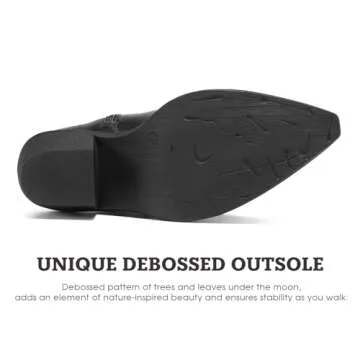 Rollda Cowboy Boots for Women Cowgirl Boots Embroidered Knee-High Western Boots Pointy Toe with Chunky Heel Zipper Black Size 9.5