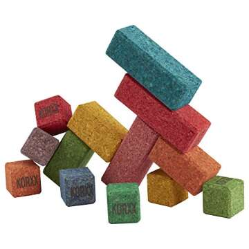 ECR4Kids KORXX Eco-Brix with Storage Container - Cork Building Block Set for Kids (17-Piece Kit), Assorted