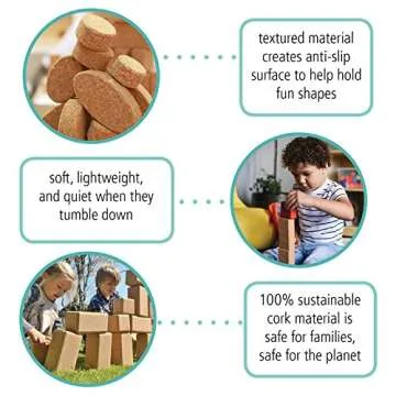 ECR4Kids KORXX Eco-Brix with Storage Container - Cork Building Block Set for Kids (17-Piece Kit), Assorted