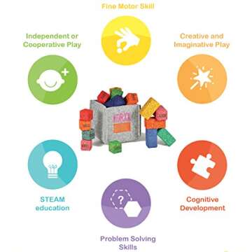 ECR4Kids KORXX Eco-Brix with Storage Container - Cork Building Block Set for Kids (17-Piece Kit), Assorted