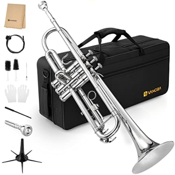 Vangoa Bb Standard Trumpet - Brass Silver Student Instrument with Accessories for School Band