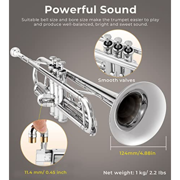 Vangoa Bb Standard Trumpet Brass Silver for Beginners